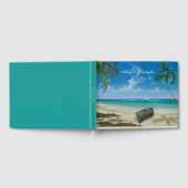 Blue Tropical Ocean Beach Boat Palm Trees Hochzeit Gästebuch (Voll)