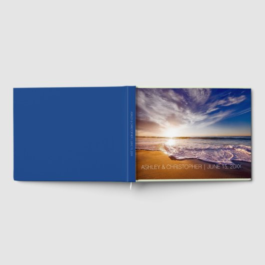 Blue Tropical Ocean Beach Sonnenuntergang Hochzeit Gästebuch (Voll)