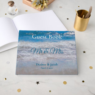 Blue Tropical Ocean Waves Coastal Hochzeit Gästebuch