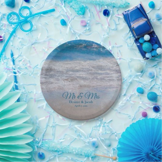 Blue Tropical Ocean Waves Hochzeit am Strand Pappteller (Party)