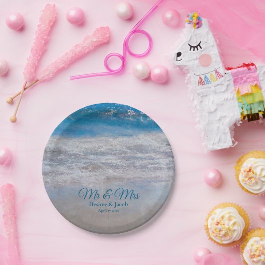 Blue Tropical Ocean Waves Hochzeit am Strand Pappteller (Party)
