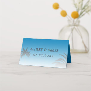 Blue Tropical Palm Tree Beach Hochzeit Platzkarte
