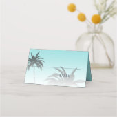 Blue Tropical Palm Tree Beach Hochzeit Platzkarte (Rückseite)