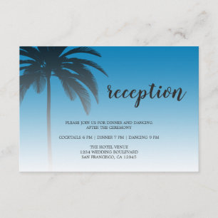 Blue Tropical Palm Tree Beach Hochzeitsfeier Empfa Begleitkarte
