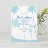 Blue Tropical Palm Tree Brautparty Einladung (Stehend Vorderseite)