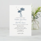 Blue Tropical Palm Tree Hochzeiten Einladungen (Stehend Vorderseite)