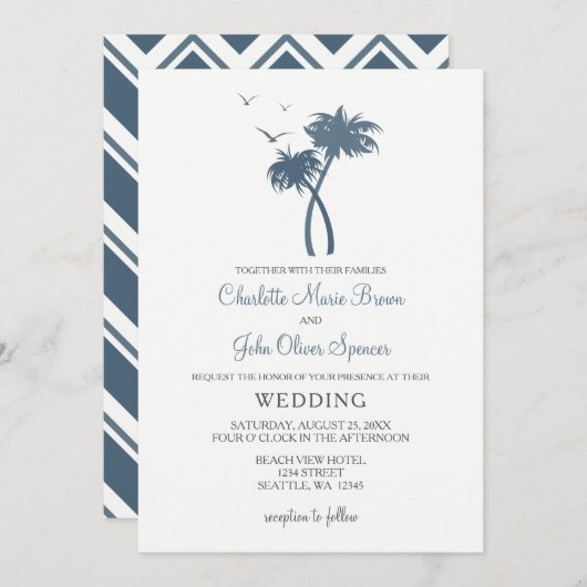 Blue Tropical Palm Tree Hochzeiten Einladungen (Vorne/Hinten)