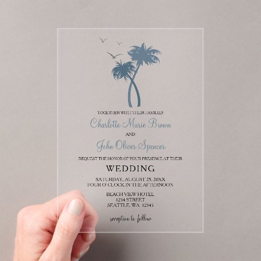 Blue Tropical Palm Tree Hochzeiten Einladungen (Insitu (Handheld))