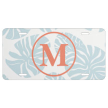 Blue Tropical Palm Tree Monogram Car Tag