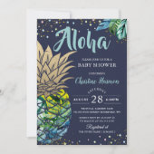 Blue Tropical Pineapa Beach Baby Dusche Einladung (Vorderseite)