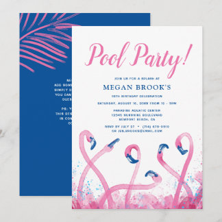 Blue Tropical Pink Flamingo 18. Pool Geburtstag Einladung
