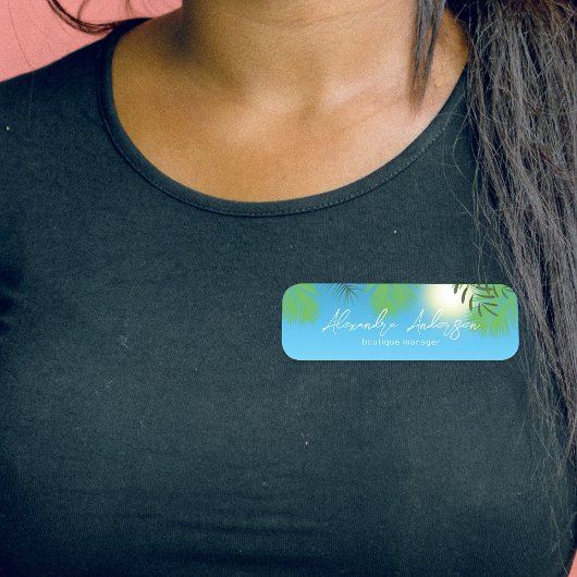 Blue Tropical Summer Sky Modern Script Custom Namensschild