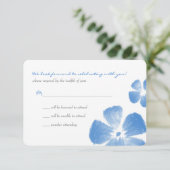 Blue Tropical Watercolor Blume Hochzeit RSVP (Stehend Vorderseite)