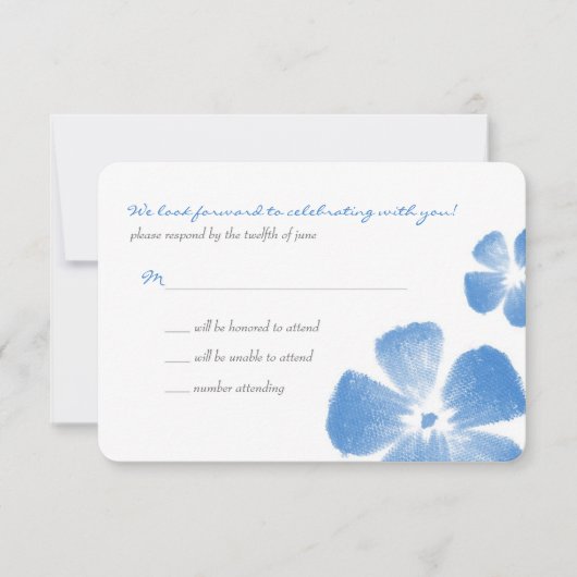 Blue Tropical Watercolor Blume Hochzeit RSVP (Vorderseite)