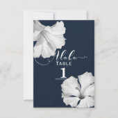 Blue Tropical Wedding Tischnummer White Hibiskus (Vorderseite)