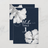 Blue Tropical Wedding Tischnummer White Hibiskus