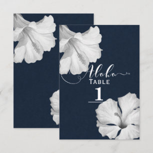 Blue Tropical Wedding Tischnummer White Hibiskus