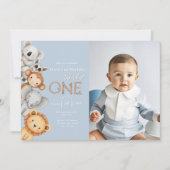 Blue Tropical Wild One Jungle Safari Einladung (Vorderseite)