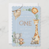 Blue Tropical Wild One Jungle Safari Einladung (Vorderseite)