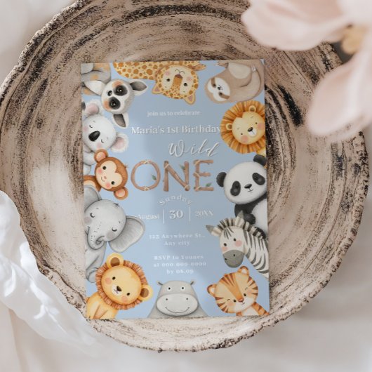 Blue Tropical Wild One Jungle Safari Einladung