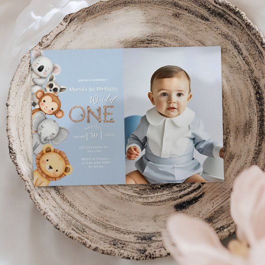 Blue Tropical Wild One Jungle Safari Einladung