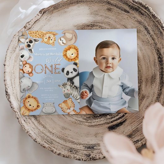 Blue Tropical Wild One Jungle Safari Einladung