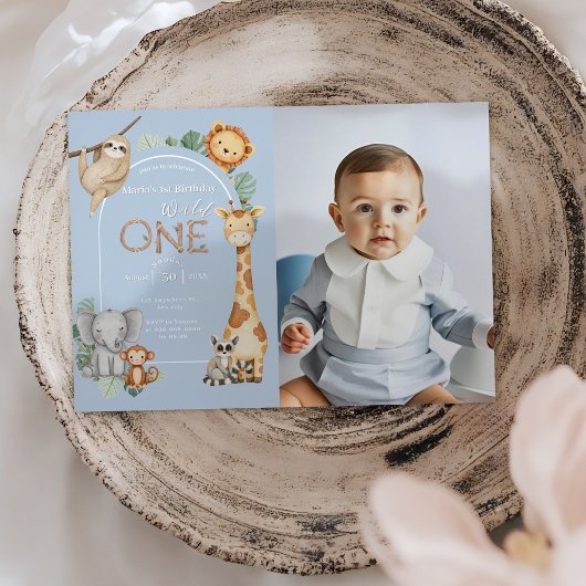 Blue Tropical Wild One Jungle Safari Einladung