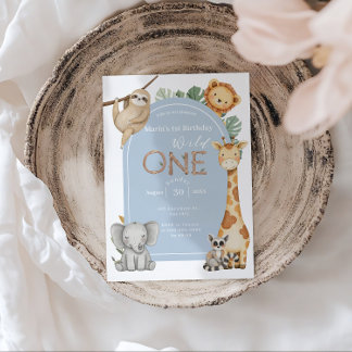 Blue Tropical Wild One Jungle Safari Einladung