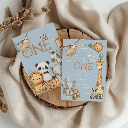 Blue Tropical Wild One Jungle Safari Einladung