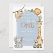 Blue Tropical Wild One Jungle Safari Einladung (Vorderseite)