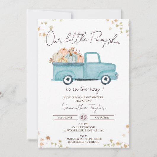 Blue Truck, Baby Boy Dusche, Fall Baby Dusche Einladung (Vorderseite)