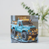 Blue Truck Birthday Cake Headlights Kerzen Karte (Stehend Vorderseite)