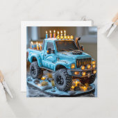 Blue Truck Birthday Cake Headlights Kerzen Karte (Vorderseite/Rückseite Beispiel)