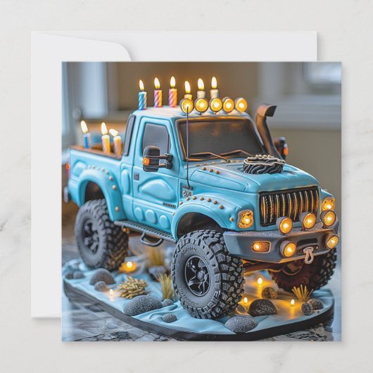 Blue Truck Birthday Cake Headlights Kerzen Karte (Vorderseite)