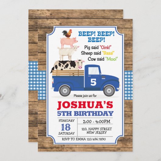 Blue Truck Birthday Einladung. Farm-Einladung Einladung (Vorne/Hinten)