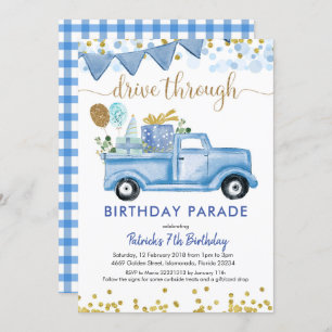 Blue Truck Boy Drive by Birthday Parade Einladung
