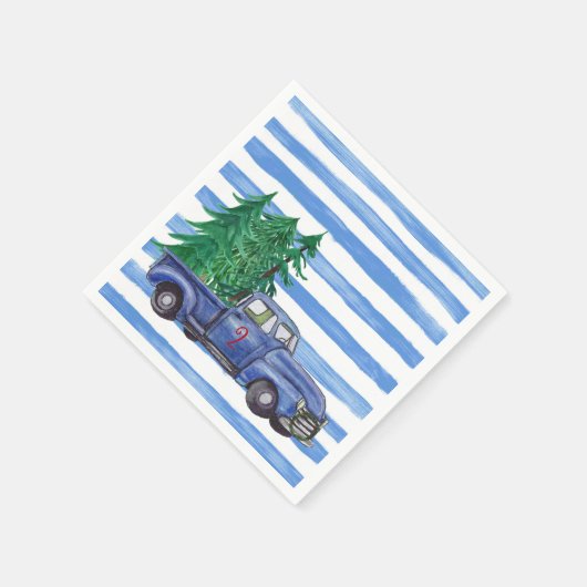 Blue Truck Christmas Napkins Custom Serviette (Ecke)