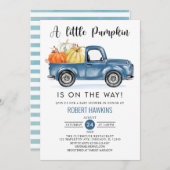 Blue Truck Ein kleines Pumpkin Boy Fall Baby Dusch Einladung (Vorne/Hinten)