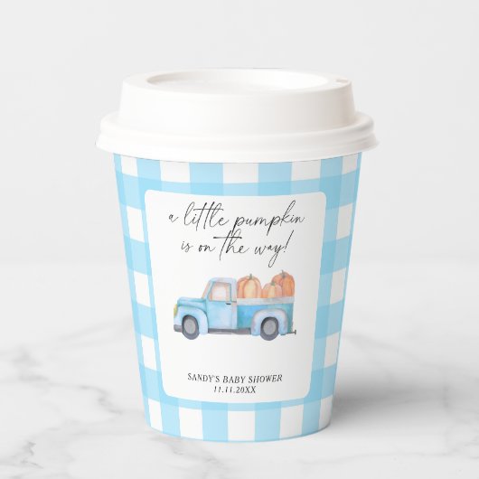 Blue Truck ein kleines Pumpkin Fall Baby Dusche Pappbecher (Vorderseite)