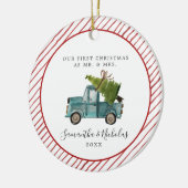 Blue Truck | Erste Weihnachten als Herr & Mrs. Keramik Ornament (Links)