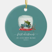 Blue Truck | Erste Weihnachten Neue Zuhause Kerami Keramik Ornament (Vorne)