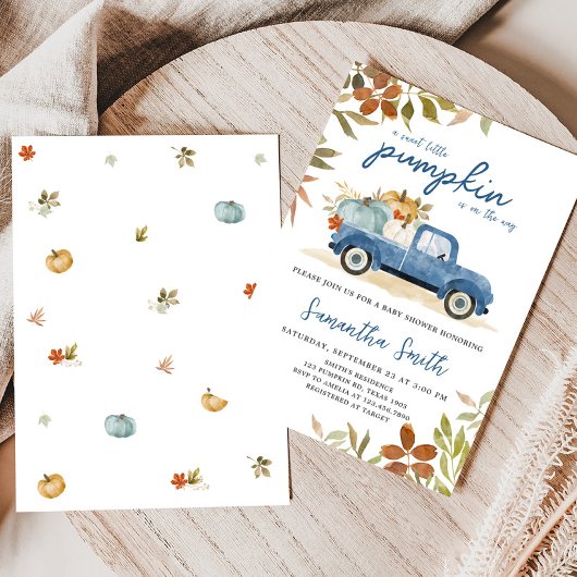 Blue Truck Fall Pumpkin Baby Dusche Einladung
