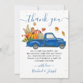 Blue Truck Herbst Pumpkin Fall Baby Dusche Dankeskarte (Vorderseite)