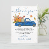 Blue Truck Herbst Pumpkin Fall Baby Dusche Dankeskarte (Stehend Vorderseite)