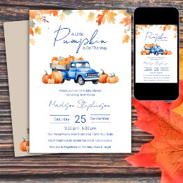 Blue Truck & Little Pumpkin on The Way Baby Dusche Einladung
