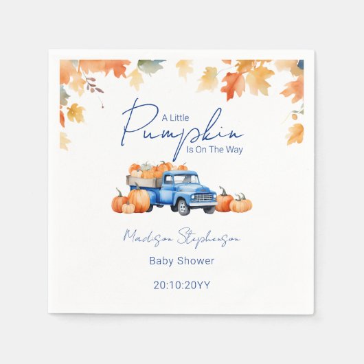 Blue Truck & Little Pumpkin on The Way Baby Dusche Serviette (Vorderseite)