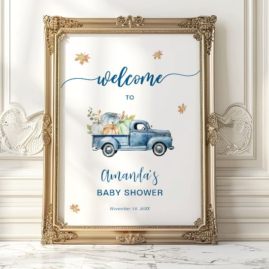 Blue Truck Pumpkin Baby Dusche Begrüßungszeichen Poster