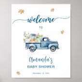 Blue Truck Pumpkin Baby Dusche Begrüßungszeichen Poster (Vorne)