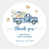 Blue Truck Pumpkin Baby Dusche Danke Runder Aufkleber (Vorderseite)