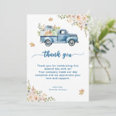 Blue Truck Pumpkin Baby Dusche Dankeskarte (Stehend Vorderseite)